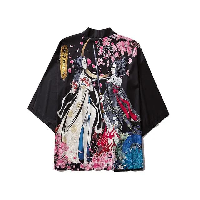 Japanese Style Cat Samurai Kimono Streetwear Men Women Cardigan Japan Harajuku Anime Robe Anime Clothes by Vimost Shop