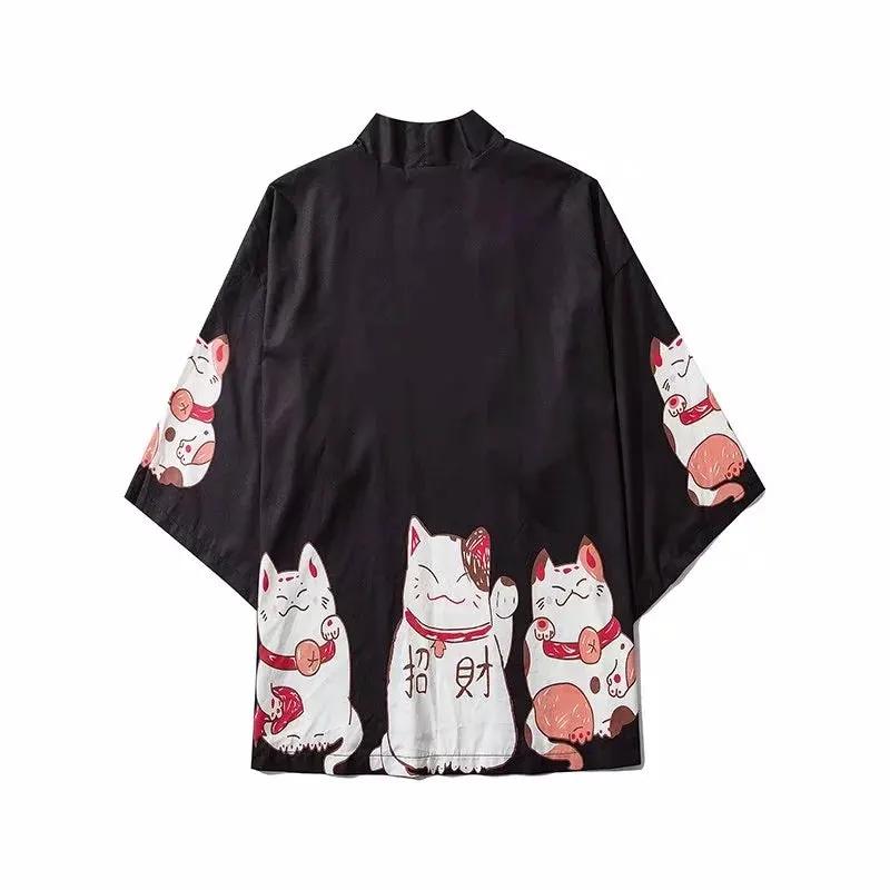 Japan Style Clothes Men Summer Streetwear Cat Print Kimono Cardigan Mandarin Robe Men Unisex Japanese Trend Kimonos by Vimost Shop