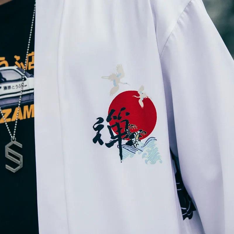 Japenese Words Wave Print Cardigan Kimono Jacket Japanese Harajuku Women Men Streetwear Traditional Top by Vimost Shop