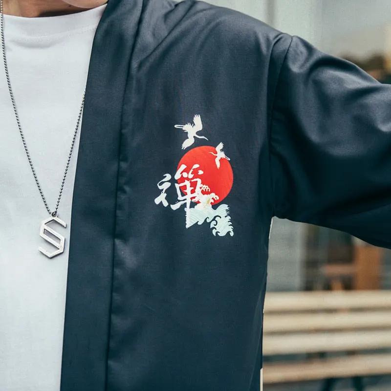 Japenese Words Wave Print Cardigan Kimono Jacket Japanese Harajuku Women Men Streetwear Traditional Top by Vimost Shop