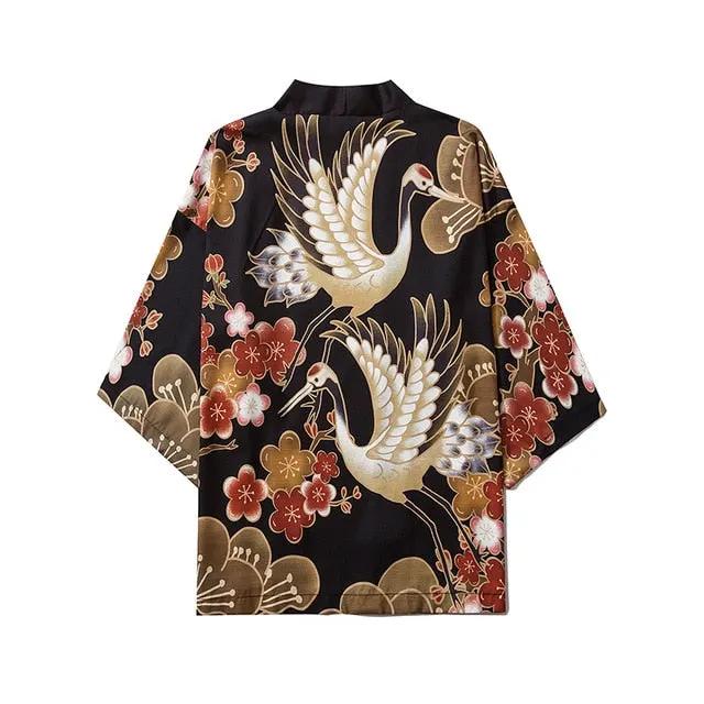 Japanese Crane Kimono Women Cardigan Yukata Fashion Men Haori Obi Clothing Asian Shirt National Tradition Clothes by Vimost Shop