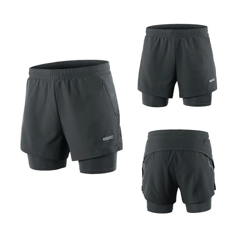 Men Running Shorts 2 in 1 Sports Shorts Quick Dry Active Training Exercise Jogging Gym Shorts With Zipper Pockets by Vimost Shop