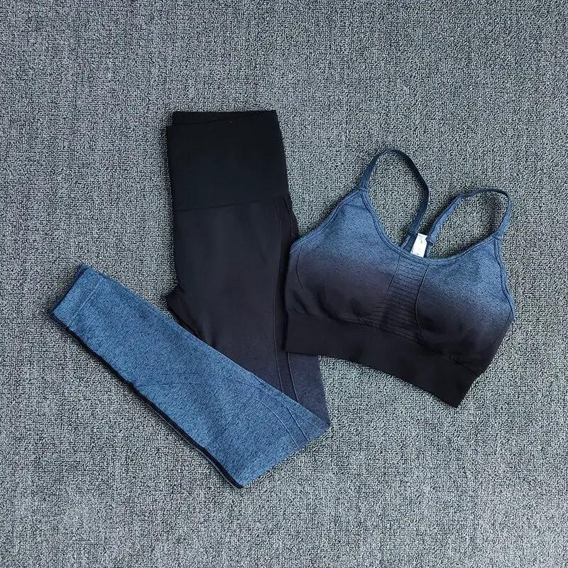Ombre Gym Set Women Sport Suit Fitness Wear Sportswear Seamless Leggings Padded Sports Bras Yoga Sets Workout Clothing by Vimost Shop