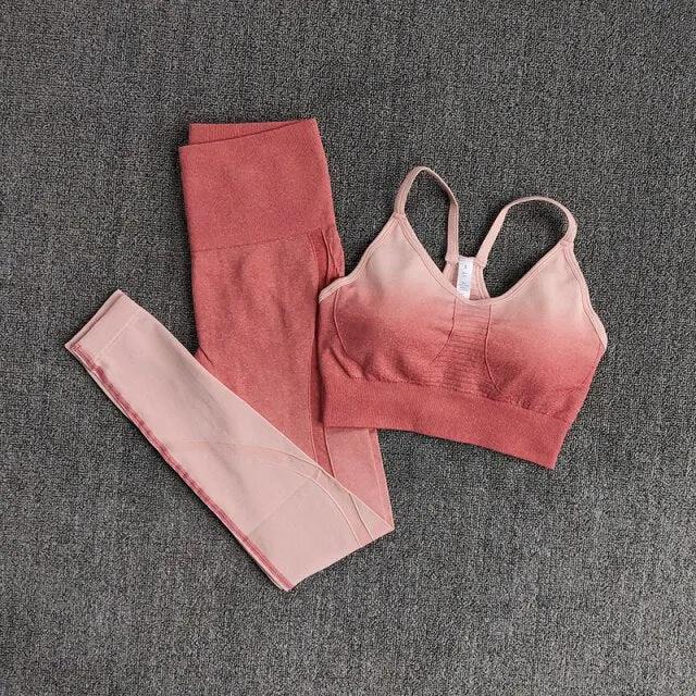 Ombre Gym Set Women Sport Suit Fitness Wear Sportswear Seamless Leggings Padded Sports Bras Yoga Sets Workout Clothing by Vimost Shop