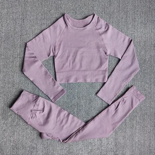 Yoga Set Seamless Women's Sportswear Workout Clothes Athletic Wear Gym Legging Fitness Bra Crop Top Long Sleeve Sports Suits by Vimost Shop