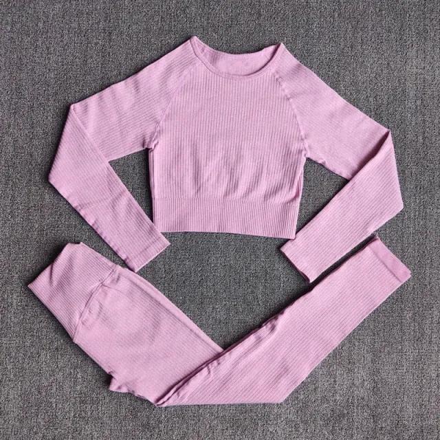 Yoga Set Seamless Women's Sportswear Workout Clothes Athletic Wear Gym Legging Fitness Bra Crop Top Long Sleeve Sports Suits by Vimost Shop