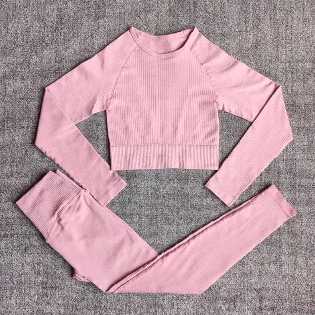 Yoga Set Seamless Women's Sportswear Workout Clothes Athletic Wear Gym Legging Fitness Bra Crop Top Long Sleeve Sports Suits by Vimost Shop