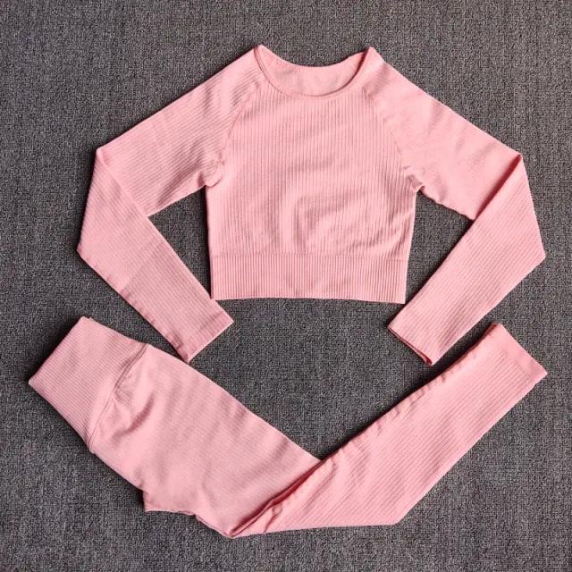 Yoga Set Seamless Women's Sportswear Workout Clothes Athletic Wear Gym Legging Fitness Bra Crop Top Long Sleeve Sports Suits by Vimost Shop