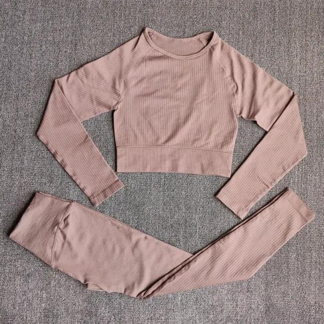 Yoga Set Seamless Women's Sportswear Workout Clothes Athletic Wear Gym Legging Fitness Bra Crop Top Long Sleeve Sports Suits by Vimost Shop