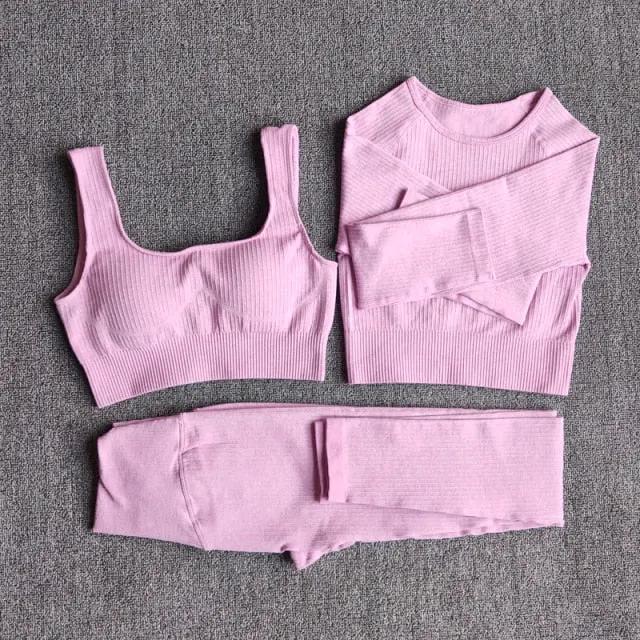 Yoga Set Seamless Women's Sportswear Workout Clothes Athletic Wear Gym Legging Fitness Bra Crop Top Long Sleeve Sports Suits by Vimost Shop