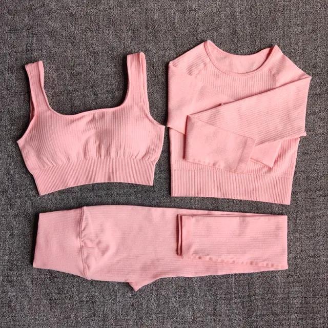 Yoga Set Seamless Women's Sportswear Workout Clothes Athletic Wear Gym Legging Fitness Bra Crop Top Long Sleeve Sports Suits by Vimost Shop