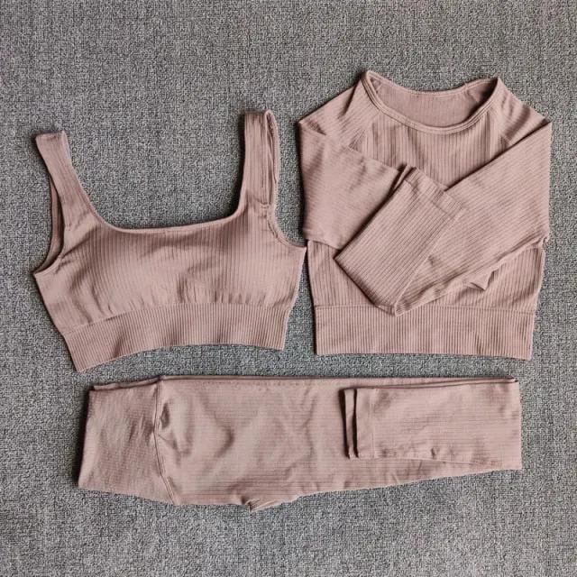 Yoga Set Seamless Women's Sportswear Workout Clothes Athletic Wear Gym Legging Fitness Bra Crop Top Long Sleeve Sports Suits by Vimost Shop