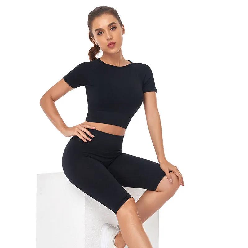 Seamless Yoga Set Women 2pcs Crop Top T-shirt High Waist Shorts Gym Clothes Sport Suit Workout Outfit Sport Wear by Vimost Shop