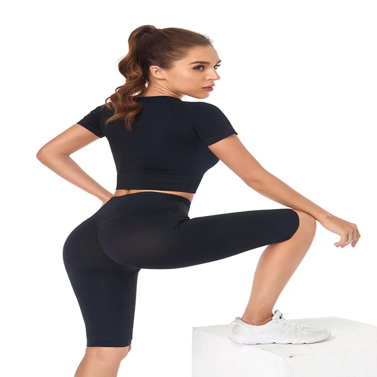 Seamless Yoga Set Women 2pcs Crop Top T-shirt High Waist Shorts Gym Clothes Sport Suit Workout Outfit Sport Wear by Vimost Shop