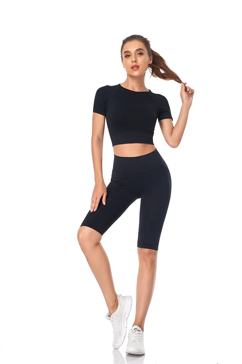 Seamless Yoga Set Women 2pcs Crop Top T-shirt High Waist Shorts Gym Clothes Sport Suit Workout Outfit Sport Wear by Vimost Shop