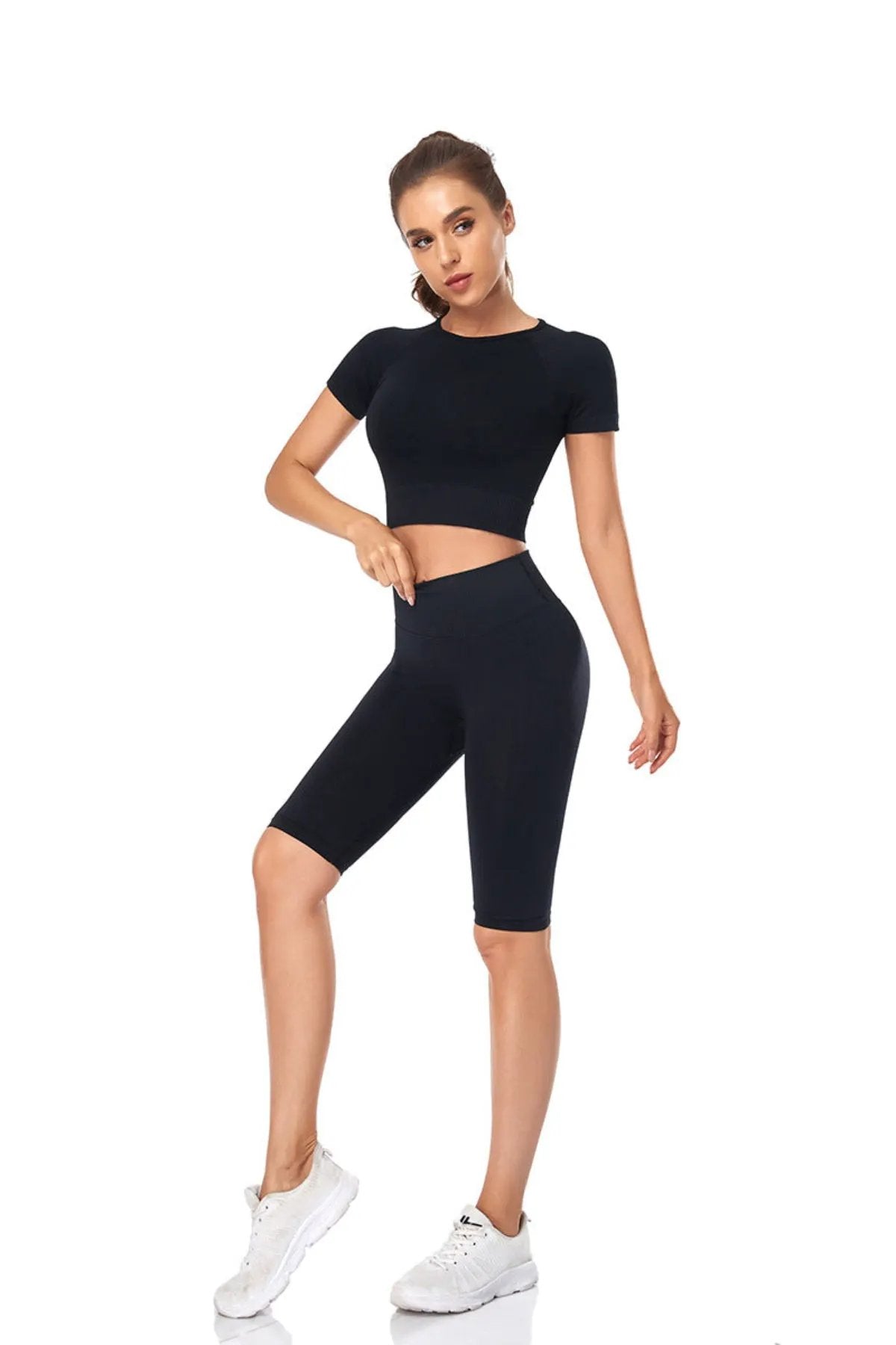 Seamless Yoga Set Women 2pcs Crop Top T-shirt High Waist Shorts Gym Clothes Sport Suit Workout Outfit Sport Wear by Vimost Shop