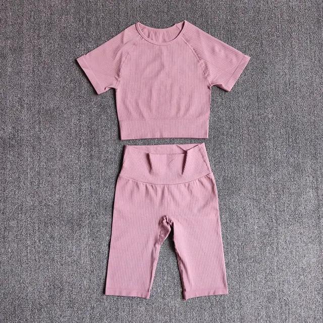 Seamless Yoga Set Women 2pcs Crop Top T-shirt High Waist Shorts Gym Clothes Sport Suit Workout Outfit Sport Wear by Vimost Shop