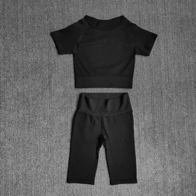 Seamless Yoga Set Women 2pcs Crop Top T-shirt High Waist Shorts Gym Clothes Sport Suit Workout Outfit Sport Wear by Vimost Shop