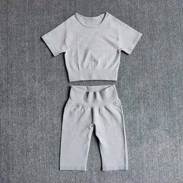 Seamless Yoga Set Women 2pcs Crop Top T-shirt High Waist Shorts Gym Clothes Sport Suit Workout Outfit Sport Wear by Vimost Shop