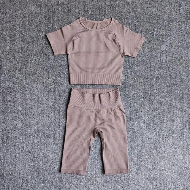 Seamless Yoga Set Women 2pcs Crop Top T-shirt High Waist Shorts Gym Clothes Sport Suit Workout Outfit Sport Wear by Vimost Shop