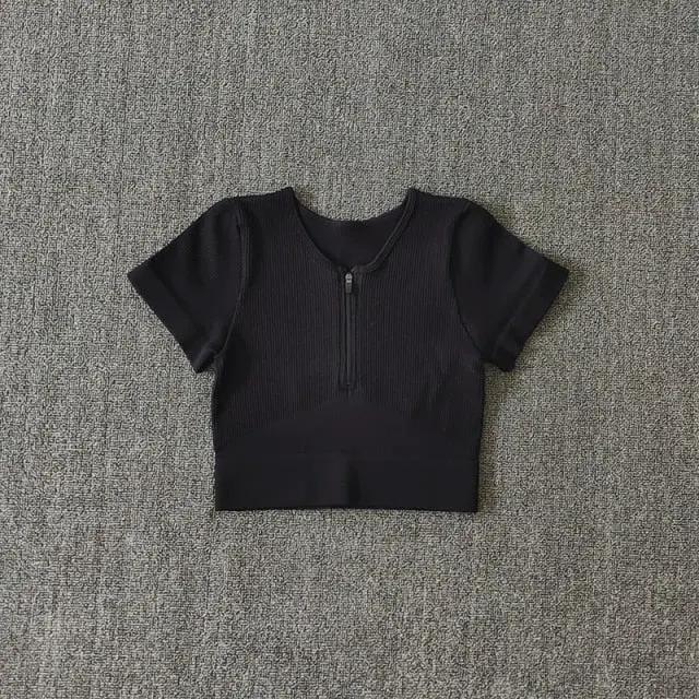 Seamless Yoga Shirts Zipper Short Sleeve Workout Tops Women Fitness Crop Top Workout Tops Gym Clothes Sportswear Running T-shirt by Vimost Shop