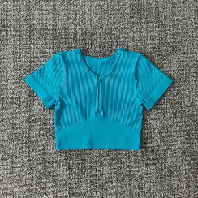 Seamless Yoga Shirts Zipper Short Sleeve Workout Tops Women Fitness Crop Top Workout Tops Gym Clothes Sportswear Running T-shirt by Vimost Shop
