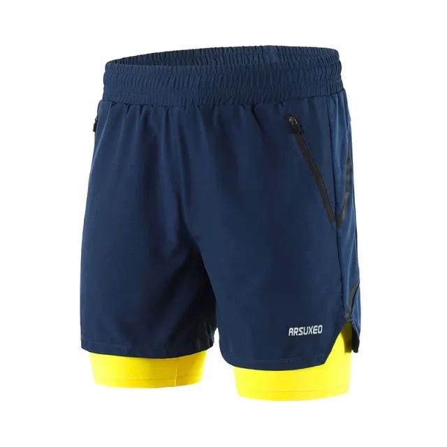 Running Shorts 2 in 1 Quick Dry Athletic Training Exercise Jogging Sports Gym Shorts With Zipper Pocket by Vimost Shop