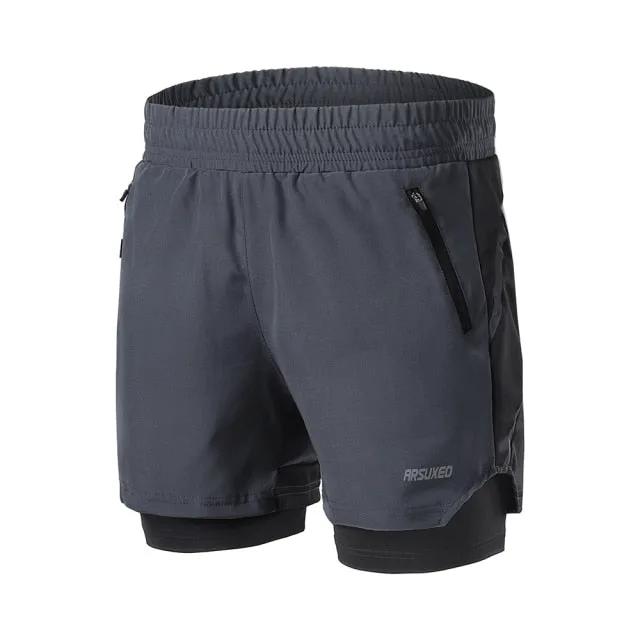 Running Shorts 2 in 1 Quick Dry Athletic Training Exercise Jogging Sports Gym Shorts With Zipper Pocket by Vimost Shop