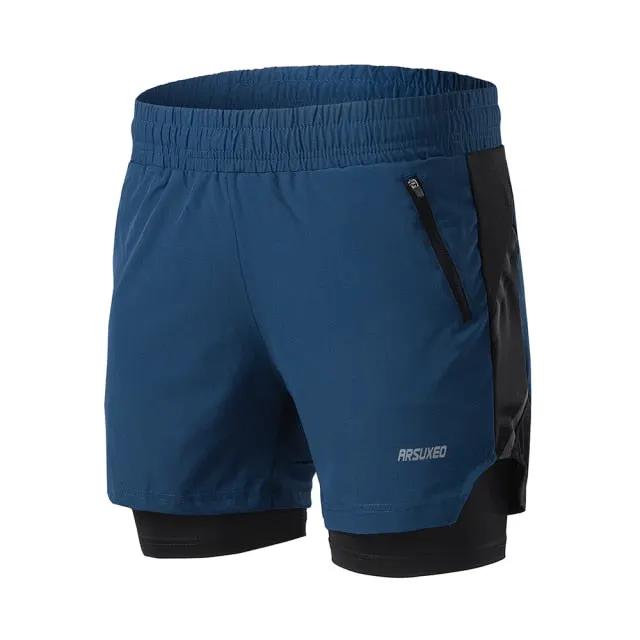 Running Shorts 2 in 1 Quick Dry Athletic Training Exercise Jogging Sports Gym Shorts With Zipper Pocket by Vimost Shop