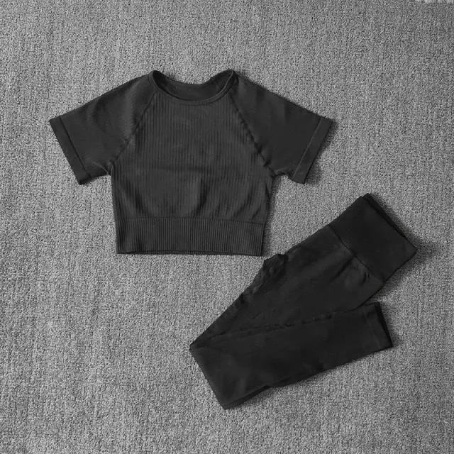 Seamless Yoga Suits Women Crop Top Short Sleeve Shirts Sport Pants Gym Leggings Sportswear Workout Active Set Fitness Clothes by Vimost Shop