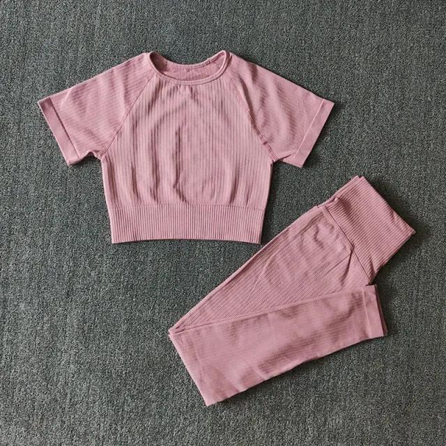 Seamless Yoga Suits Women Crop Top Short Sleeve Shirts Sport Pants Gym Leggings Sportswear Workout Active Set Fitness Clothes by Vimost Shop