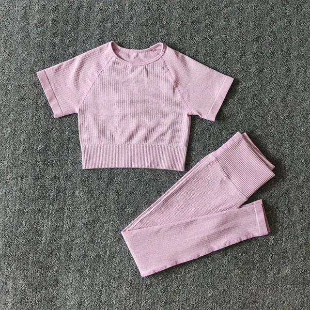 Seamless Yoga Suits Women Crop Top Short Sleeve Shirts Sport Pants Gym Leggings Sportswear Workout Active Set Fitness Clothes by Vimost Shop