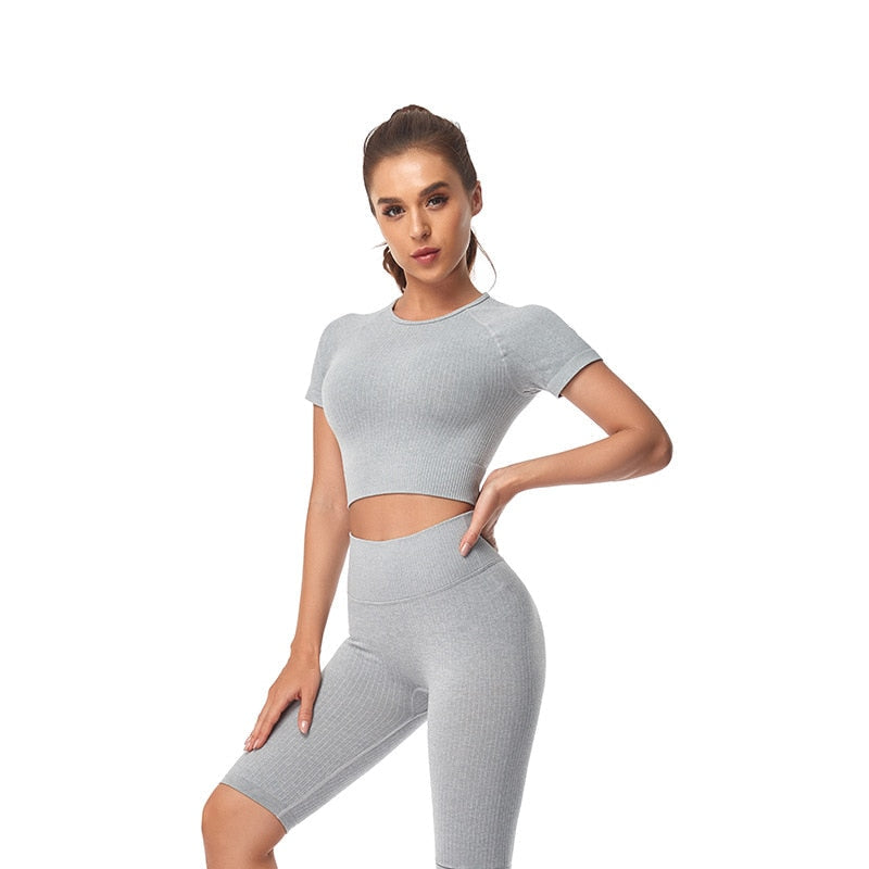Women Yoga Shirts Short Sleeve Crop Top Gym Tops Fitness Running Workout Sport T-Shirts Sports Wear by Vimost Shop