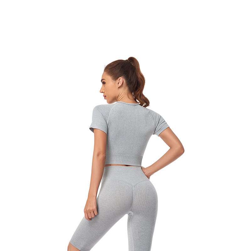 Women Yoga Shirts Short Sleeve Crop Top Gym Tops Fitness Running Workout Sport T-Shirts Sports Wear by Vimost Shop