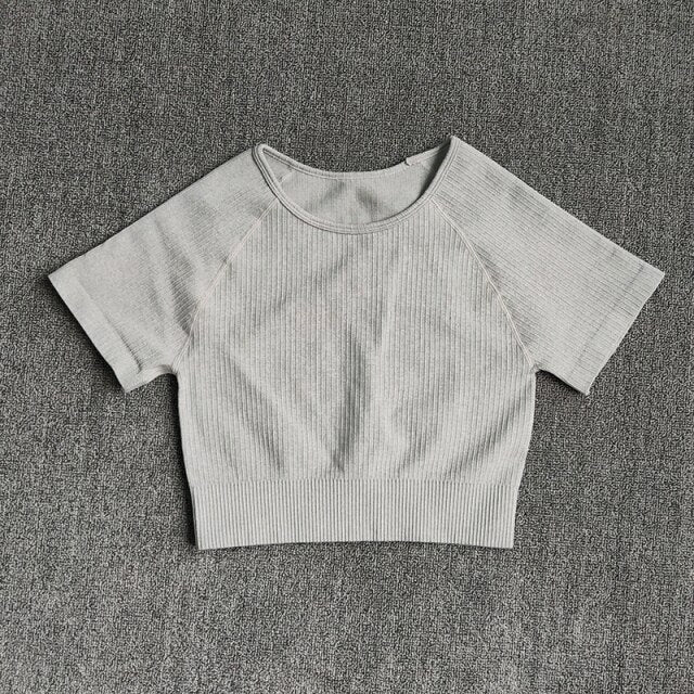 Women Yoga Shirts Short Sleeve Crop Top Gym Tops Fitness Running Workout Sport T-Shirts Sports Wear by Vimost Shop