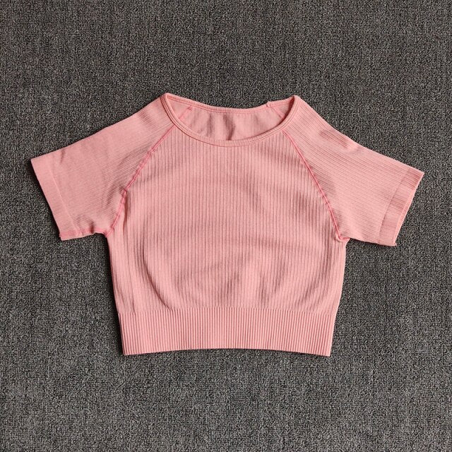 Women Yoga Shirts Short Sleeve Crop Top Gym Tops Fitness Running Workout Sport T-Shirts Sports Wear by Vimost Shop