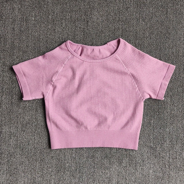 Women Yoga Shirts Short Sleeve Crop Top Gym Tops Fitness Running Workout Sport T-Shirts Sports Wear by Vimost Shop