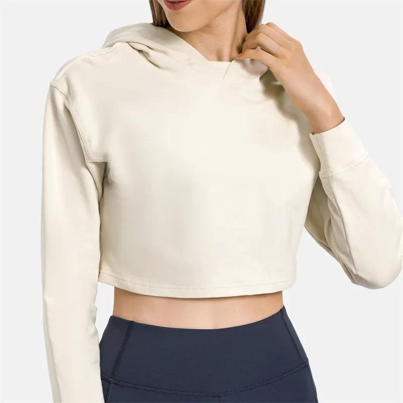Women Workout Crop Hoodie Long Sleeve Sweatshirt Casual Pullove Sport Top Fitness Women by Vimost Shop