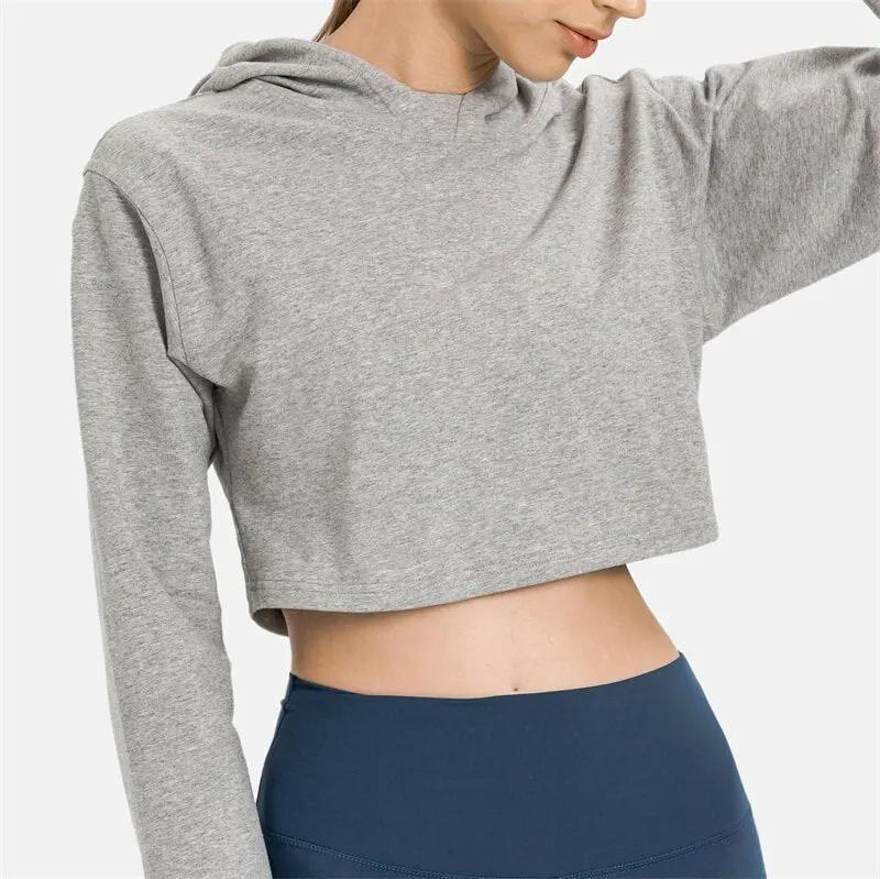 Women Workout Crop Hoodie Long Sleeve Sweatshirt Casual Pullove Sport Top Fitness Women by Vimost Shop