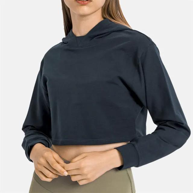 Women Workout Crop Hoodie Long Sleeve Sweatshirt Casual Pullove Sport Top Fitness Women by Vimost Shop