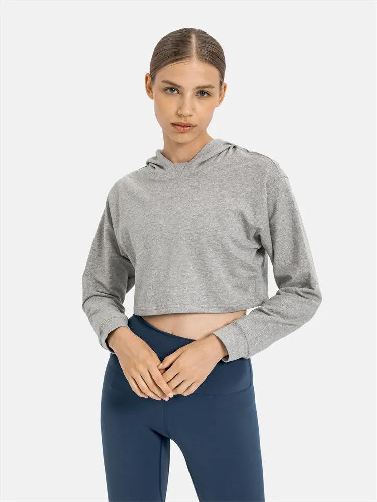 Women Workout Crop Hoodie Long Sleeve Sweatshirt Casual Pullove Sport Top Fitness Women by Vimost Shop