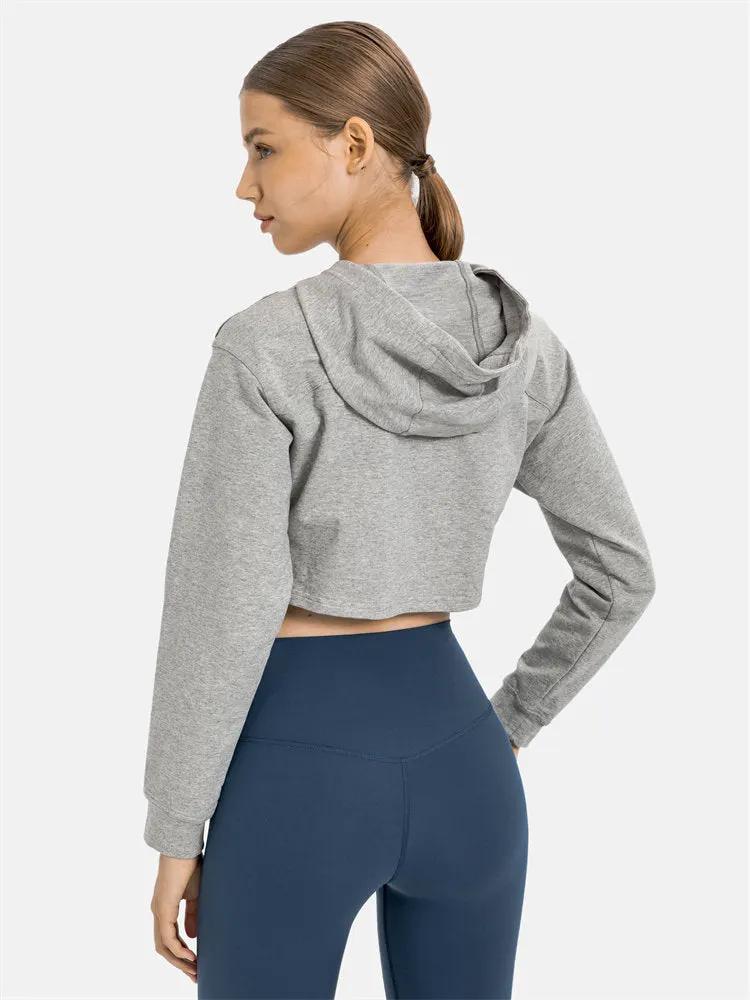 Women Workout Crop Hoodie Long Sleeve Sweatshirt Casual Pullove Sport Top Fitness Women by Vimost Shop