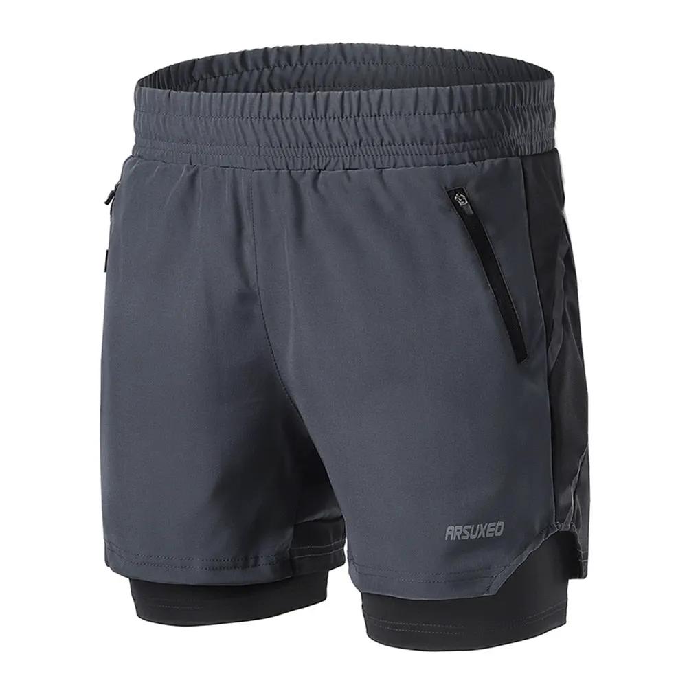 Running Shorts 2 in 1 Quick Dry Athletic Training Exercise Jogging Sports Gym Shorts With Zipper Pocket by Vimost Shop