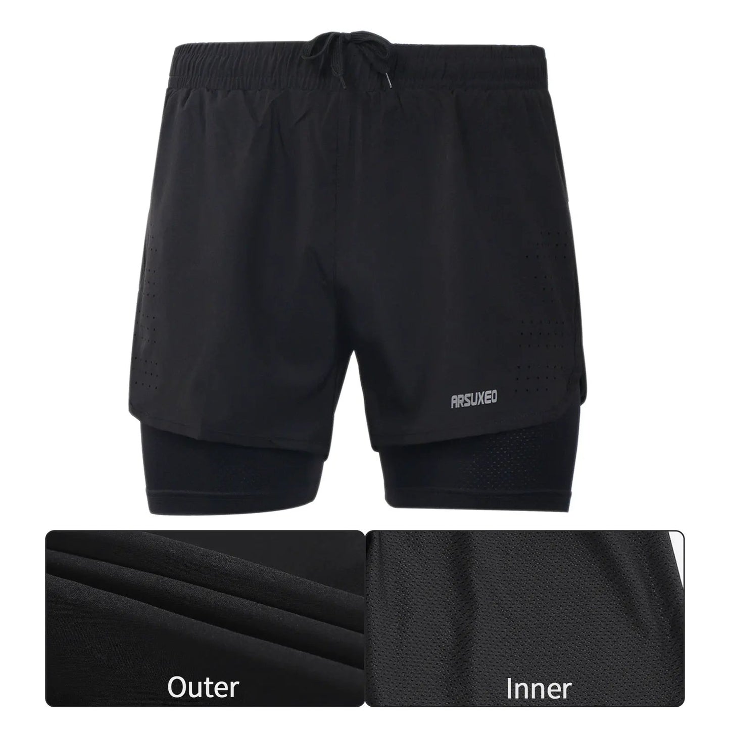 Men Running Shorts Outdoor Sports Training Exercise Jogging Gym Fitness 2 in 1 Shorts with Longer Liner Quick dry by Vimost Shop