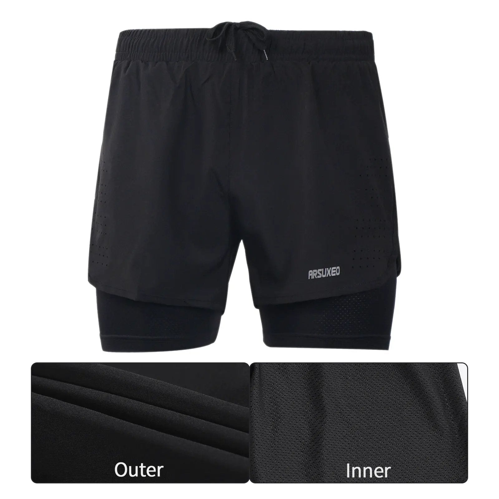 Men Running Shorts Outdoor Sports Training Exercise Jogging Gym Fitness 2 in 1 Shorts with Longer Liner Quick dry by Vimost Shop