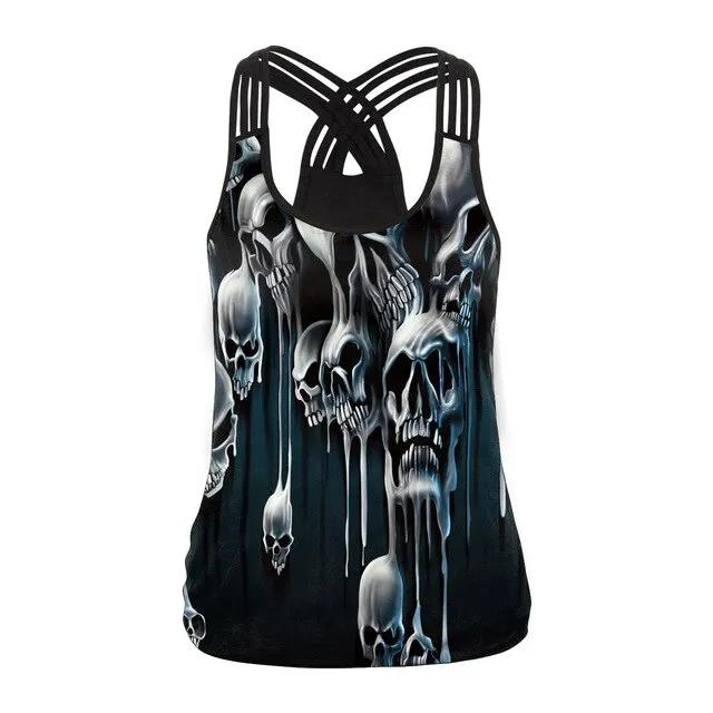 Fashion Halloween Sugar Skull Rose Girl Tank Top for Women Gothic Style Back Cross Sleeveless Vest by Vimost Shop
