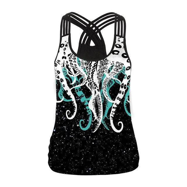 Fashion Halloween Sugar Skull Rose Girl Tank Top for Women Gothic Style Back Cross Sleeveless Vest by Vimost Shop
