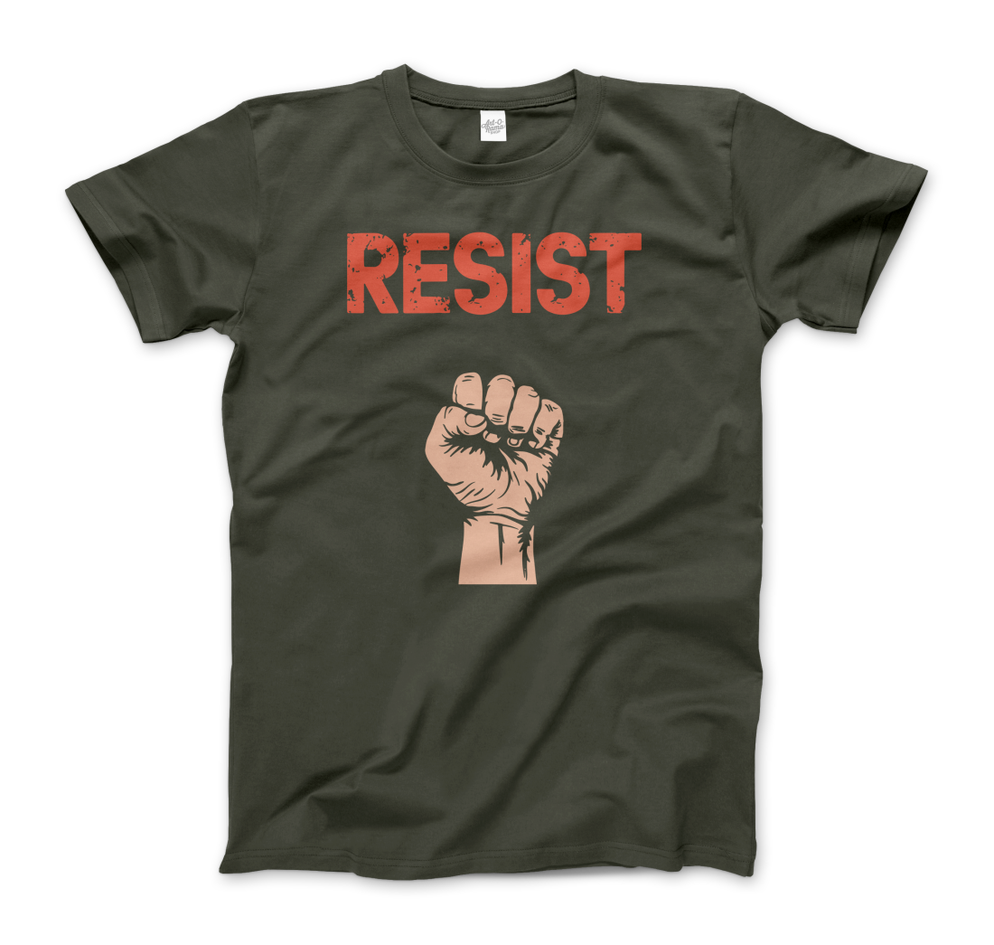 Resist Raised Fist with Distressed Design t-shirt by Art-O-Rama Shop