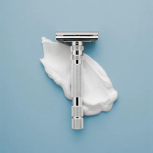 Rockwell T2 Adjustable Safety Razor - White Chrome (Twist-to-Open) by Rockwell
