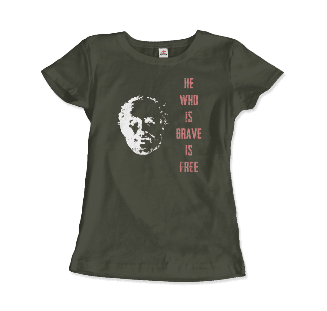 Seneca Famous Stoic Quote- He Who is Brave is Free t-shirt by Art-O-Rama Shop